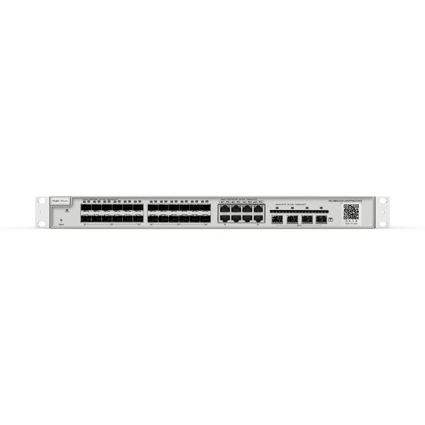 Reyee RG-NBS3200-24SFP/8GT4XS , 24-Port SFP L2 Managed 10G Switch, 24  SFP Slots, 8 Gigabit RJ45 Combo Ports, 4 *10G SFP+ Slots, 19-inch Rack-mountable Steel Case