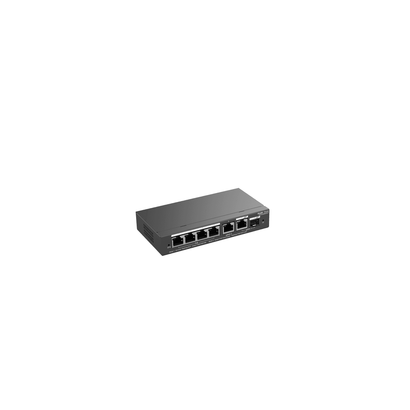 Reyee RG-ES206GS-P , 6-Port Gigabit Smart POE Switch, 4 PoE/POE+ Ports with 1 Gigabit RJ45/1 combo SFP uplink ports, 54W PoE power budget, Desktop Steel Case