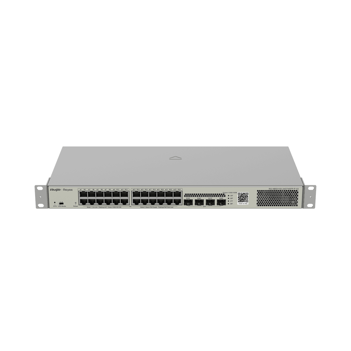 Reyee RG-NBS3100-24GT4SFP-P V2 , 24-Port Gigabit L2 Managed POE Switch, 24 Gigabit RJ45 POE/POE+ Ports, 4 SFP Slots, 370W PoE power budget, 19-inch Rack-mountable Stell Case
