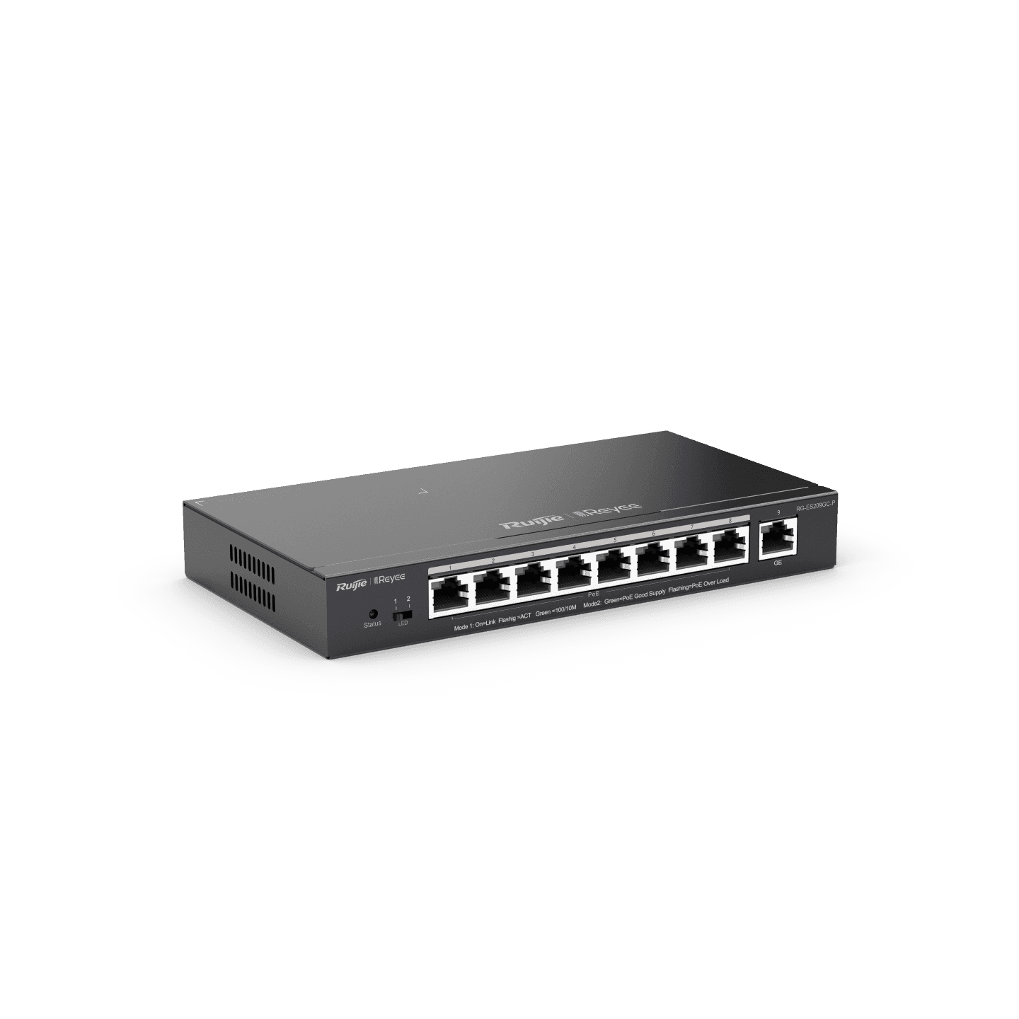 Reyee RG-ES209GC-P , 9-Port Gigabit Smart POE Switch, 9 Gigabit RJ45 Ports including 8 PoE/POE+ Ports,120W PoE power budget, Desktop Steel Case