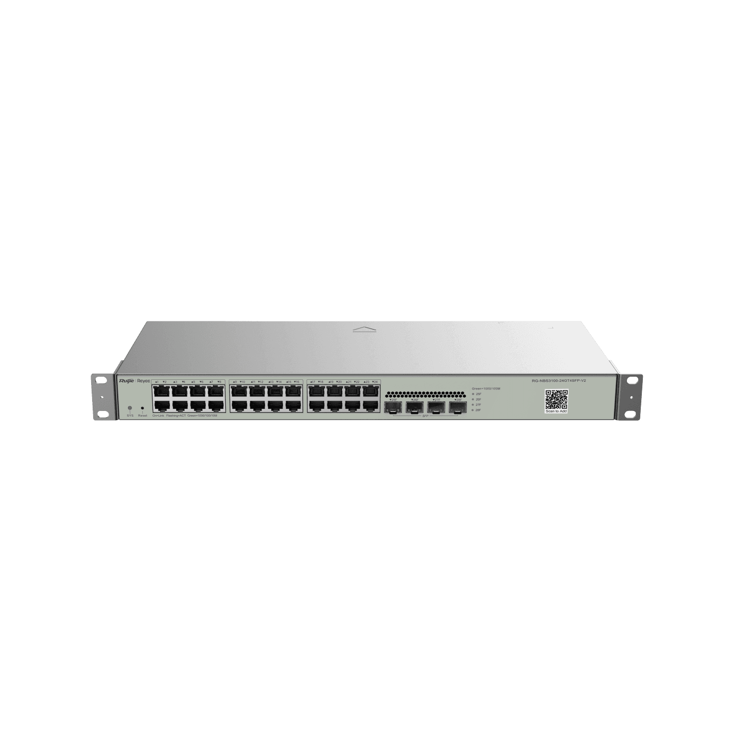 Reyee RG-NBS3100-24GT4SFP V2 , 24-Port Gigabit L2 Managed  Switch, 24 Gigabit RJ45 Ports, 4 SFP Slots, 19-inch Rack-mountable Steel Case