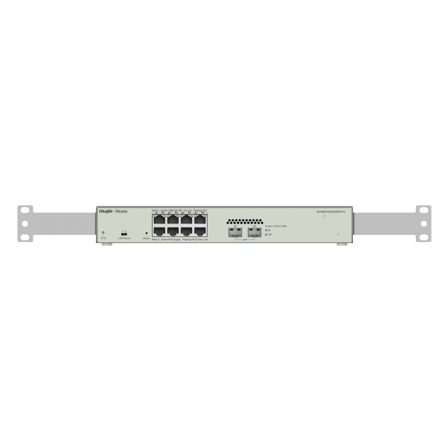 Reyee RG-NBS3100-8GT2SFP-P V2 , 8-Port Gigabit L2 Managed POE Switch, 8 Gigabit RJ45 POE/POE+ Ports,2 SFP Slots,125W PoE Power budget, Desktop Steel Case